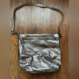 COACH Brooke Hobo Metallic Silver Leather Shoulder Bag